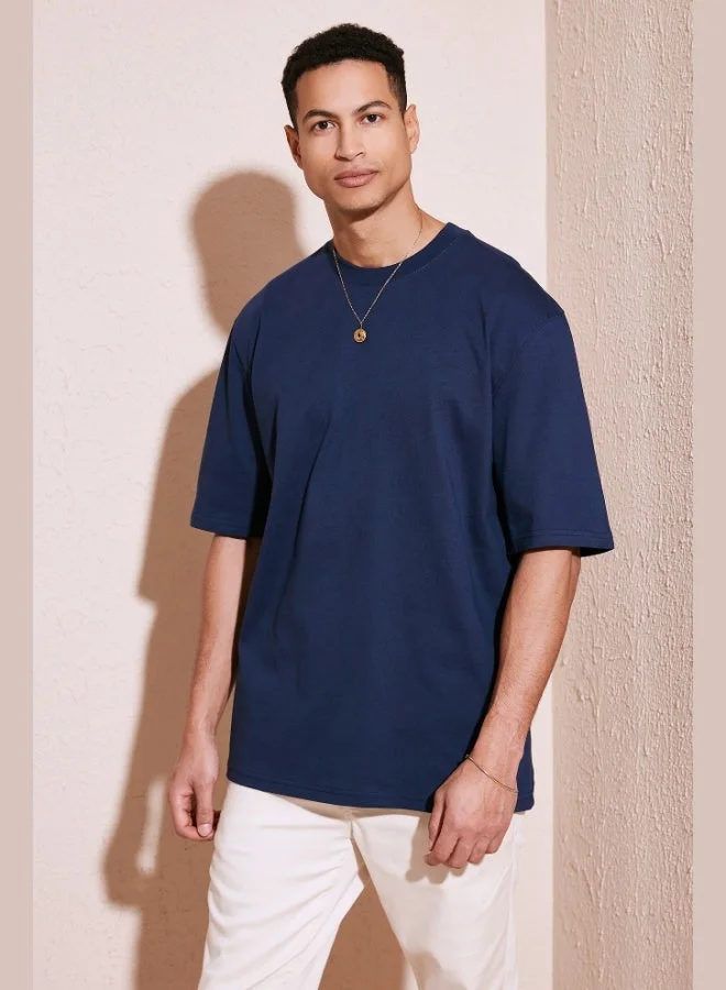 بوراتي تيشيرت رجالي قطن بوراتي بقصة واسعة وياقة دائرية أساسي